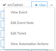 The drop-down menu from the Actions button