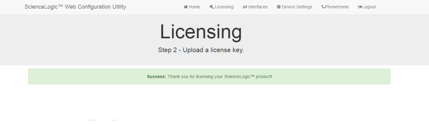 The Licensing page step 2 with success