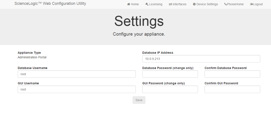 The Settings page
