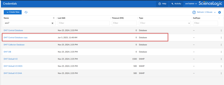 Create EM7 Database credential
