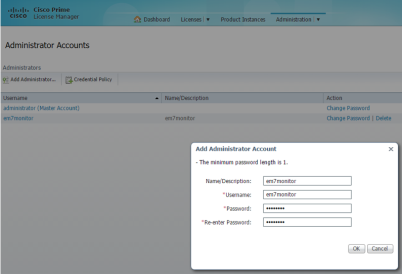 Image of the PLM Administrator Accounts page