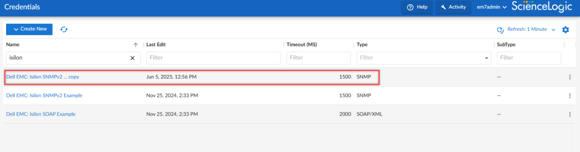 Create a SNMPv2 credential for Dell EMC Isilon