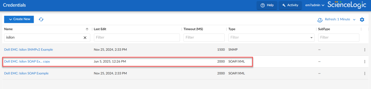Create a SOAP/XML credential for Dell EMC Isilon