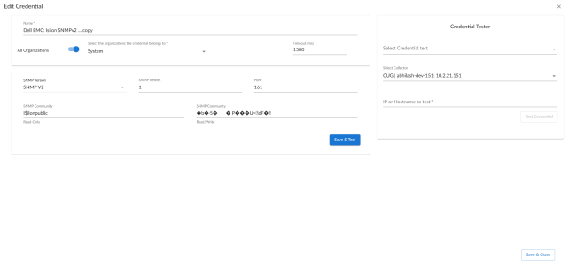 Edit SNMPv2 credential for Dell EMC Isilon
