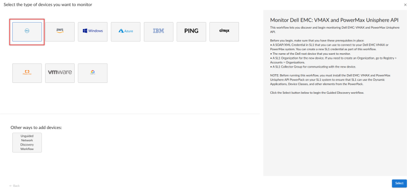 Select page for Dell Guided Discovery Workflow.