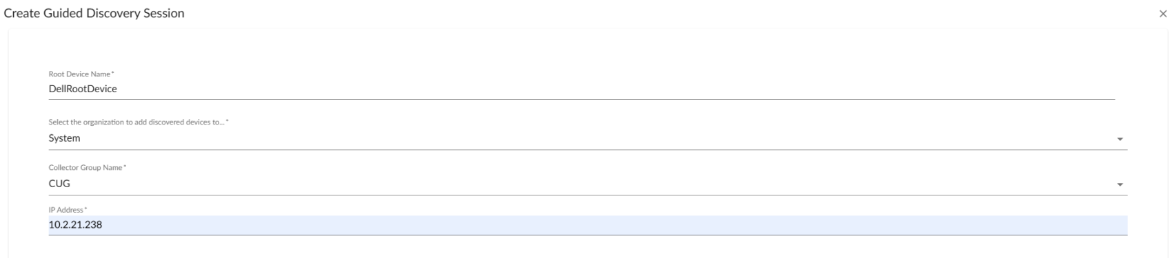 Root Device Page for the guided discovery workflow