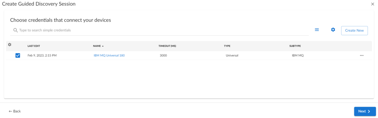 Image of the Credential Selection page