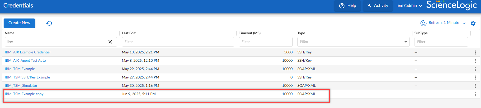 Create a SOAP/XML credential for IBM: Tivoli Storage Manager