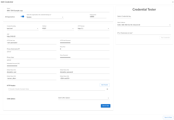 Edit SOAP/XML credential for IBM: Tivoli Storage Manager