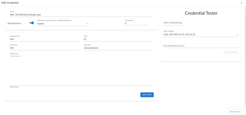 Edit SSH/Key credential for IBM: Tivoli Storage Manager