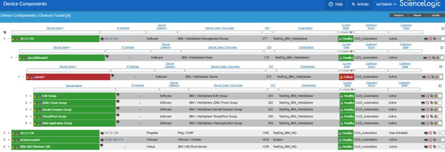 Image of the tree structure on the Device Components page