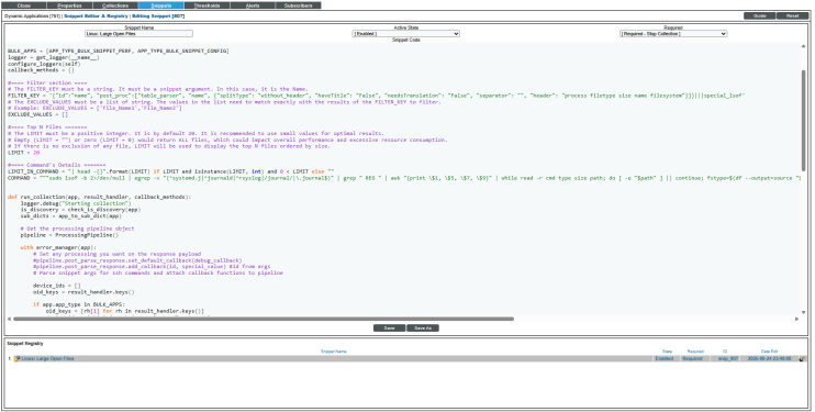 Snippet editor for the "Linux: Large Open Files Configuration" Dynamic Application