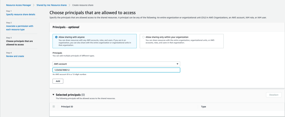 Image of the Choose principals that are allowed to access page