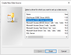 Image of the ODBC Create New Data Source dialog.