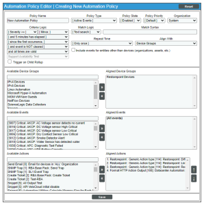 An image of the Creating New Automation Policy page.