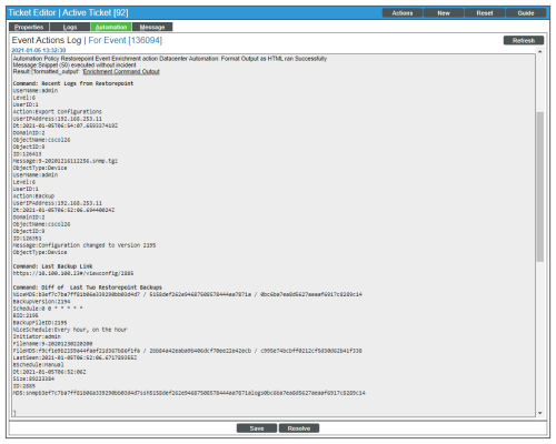 An image of the Events Log page.