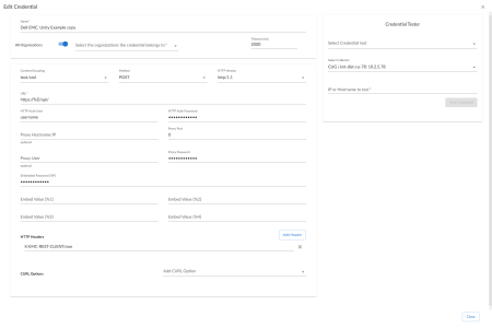 Example credential for Dell EMC: Unity SOAP/XML credential