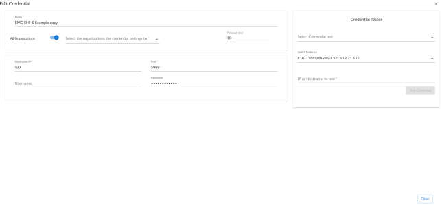 Edit the Dell: EMC VNX Storage System Basic/Snippet credential