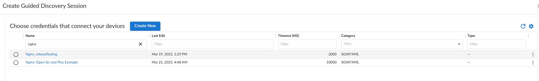 Select your Nginx credential to edit