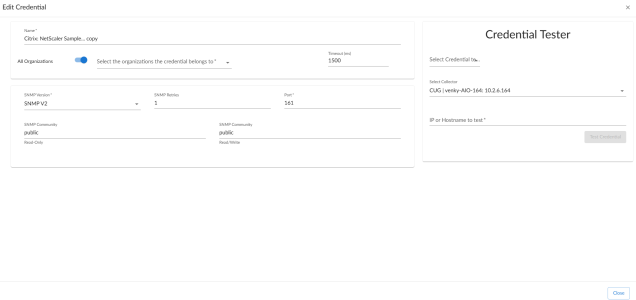 Edit SNMPv2 credential for Citrix NetScaler ADC Base Pack