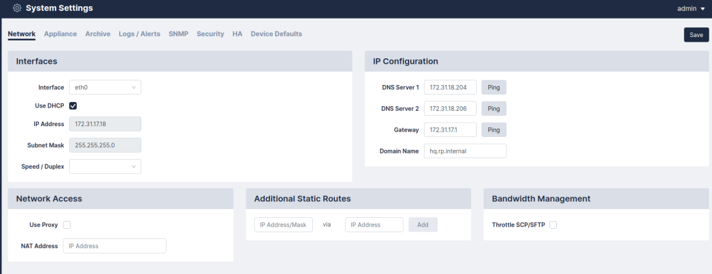 Image of the Restorepoint System Settings page