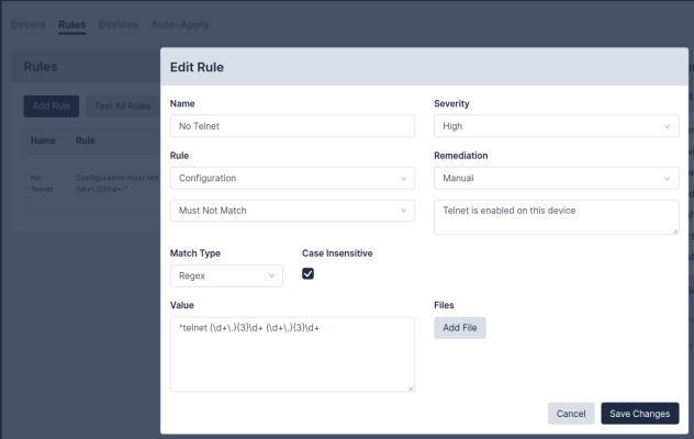 Image of the Restorepoint Edit Rule page