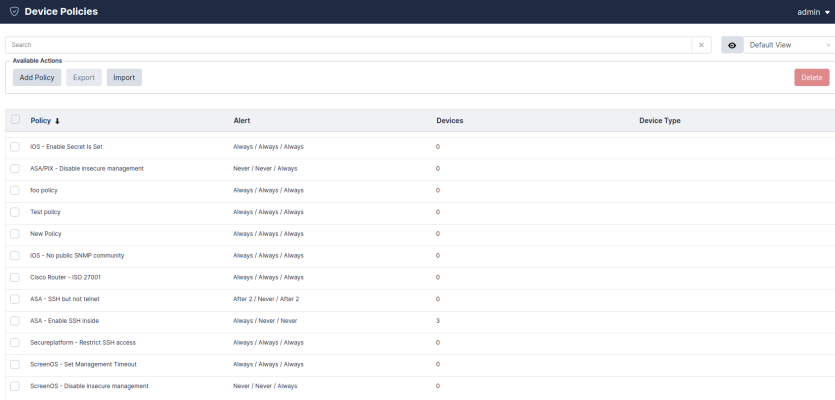 Image of the Restorepoint Device Policies page