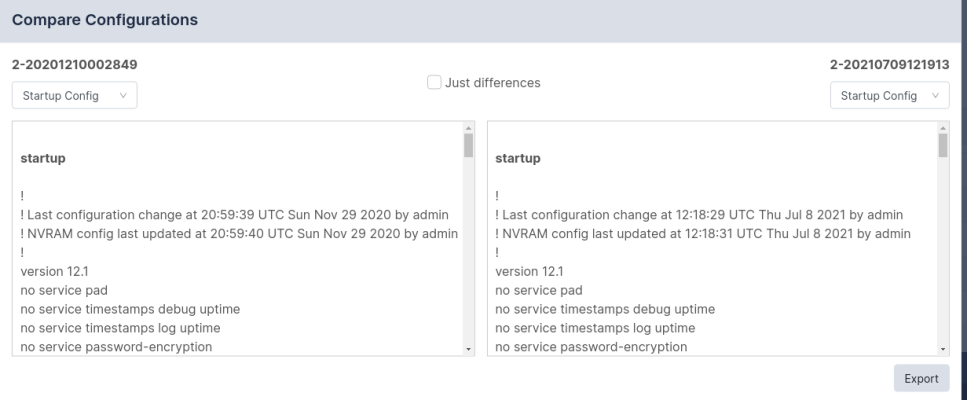 Image of the Restorepoint Compare Configurations page