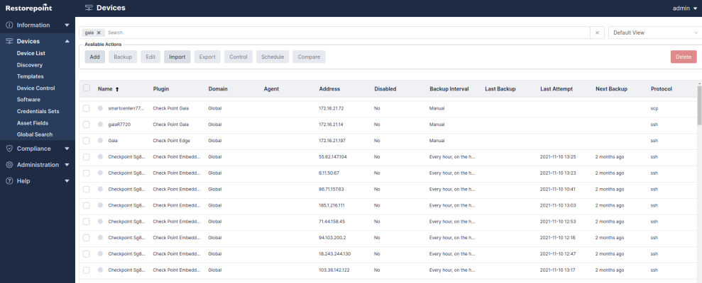 Image of the Restorepoint Devices page