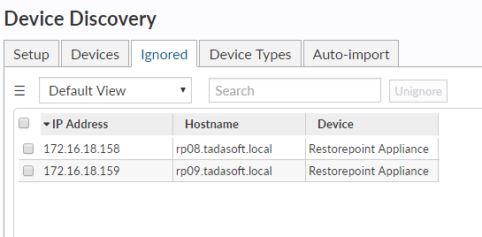 Image of the Restorepoint Device Discovery page