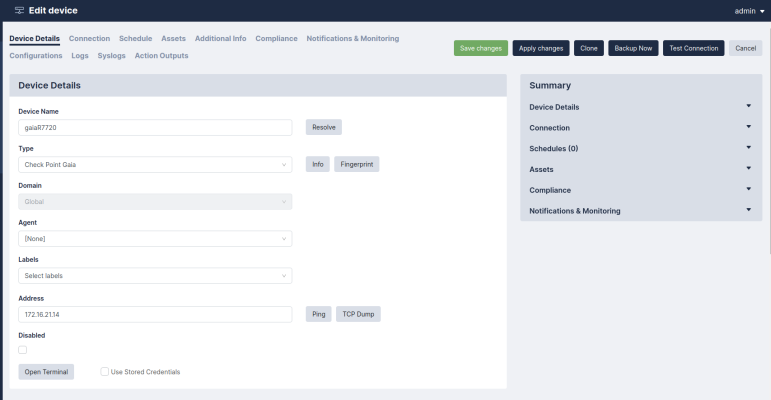 Image of the Restorepoint Edit Device page