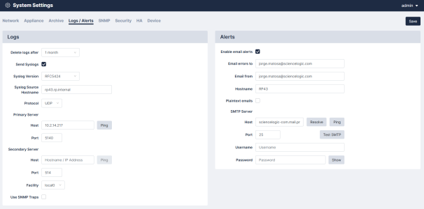 Log/Alerts settings .