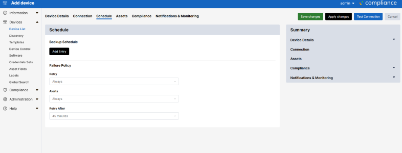 Add a device schedule tab for Skylar Compliance
