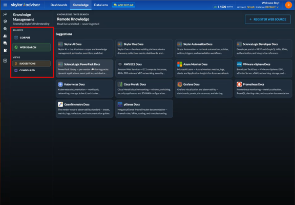 Image of the Web Search view of the Knowledge page.