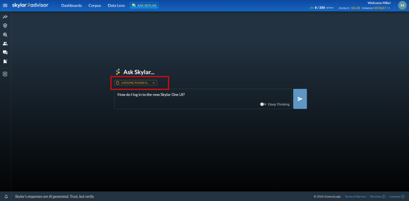 Image of the Ad-hoc file upload for Ask Skylar.