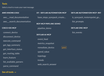 Image of the agent Tools menu.