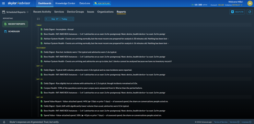 Image of the Reports tab on the Dashboards page.