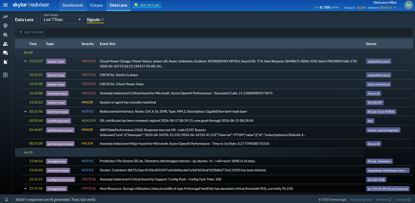 Image of the Data  Lens page in Skylar Advisor.