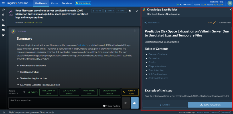 Image of a Skylar Advisor page with the Knowledge Base Builder pane.