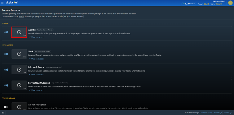 Image of the Preview Features page.