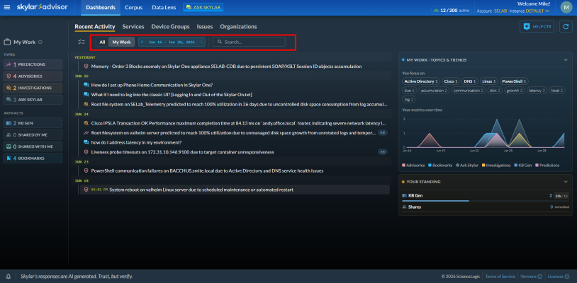 Image of the Recent Activity tab.