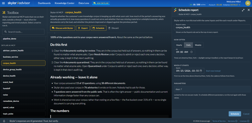 Image of the Schedule report panel of the Toolbox page.