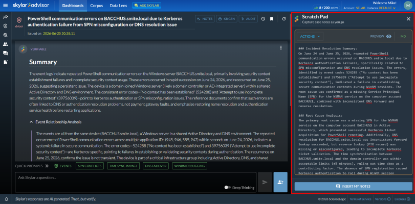 Image of a Skylar Advisor page with the Scratch Pad pane.