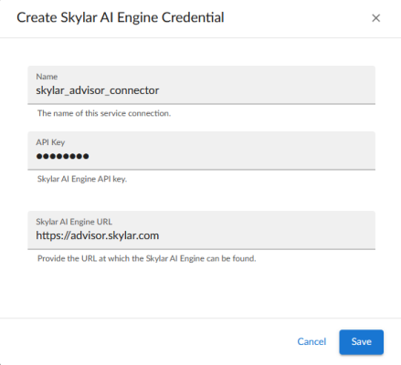 Image of the Service Connection window for Skylar AI.