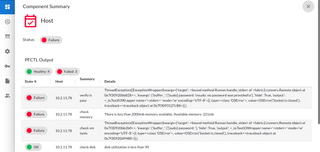 Image of the PFCTL Output pop-up on the System Health widget.
