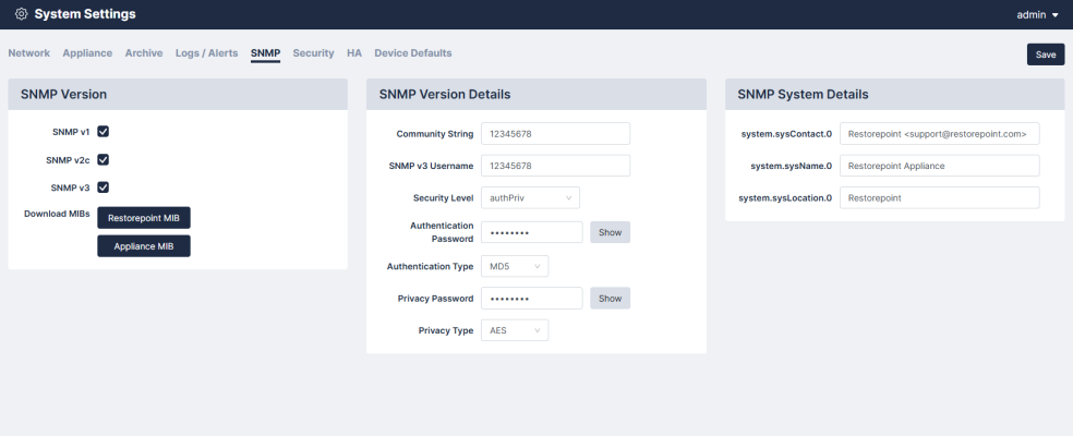 Image of the Skylar Compliance System Settings page