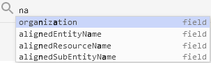 The Advanced Search drop-down on the Events page for fields that appear with "na" typed.