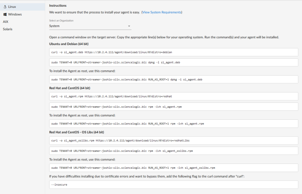 Image of the Install a Linux Agent page