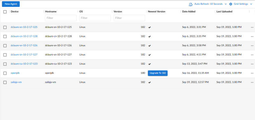 Image of the Agents page with an Upgrade button