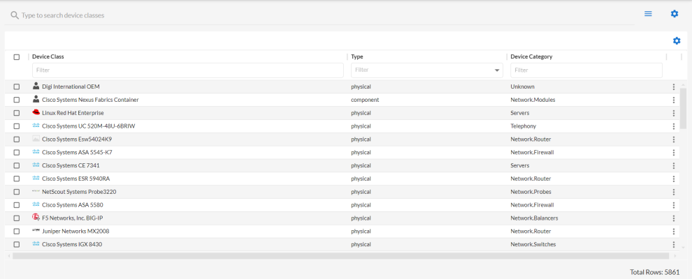 Image of the the Device Class settings page